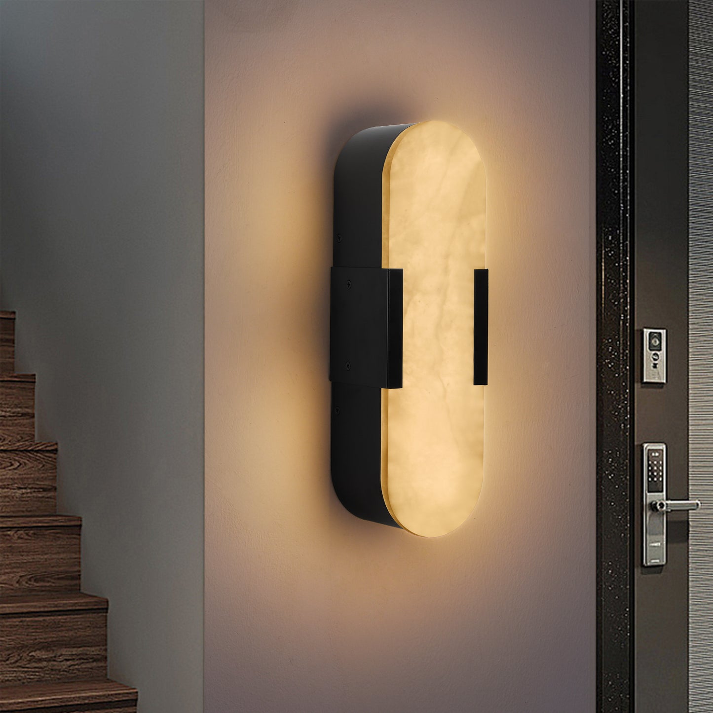 13.8" Black Marble Wall Sconce, Set of 2