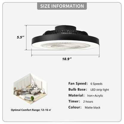 Matte Black Flush Mount Ceiling Fan with Dimmable LED - view 6