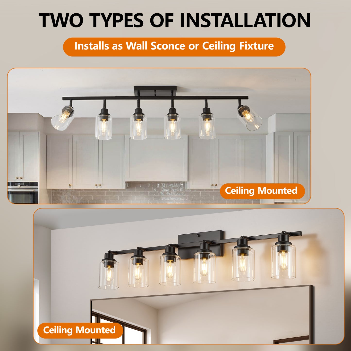 6-Light Black Track Lighting Kit with Glass Shades - view 4