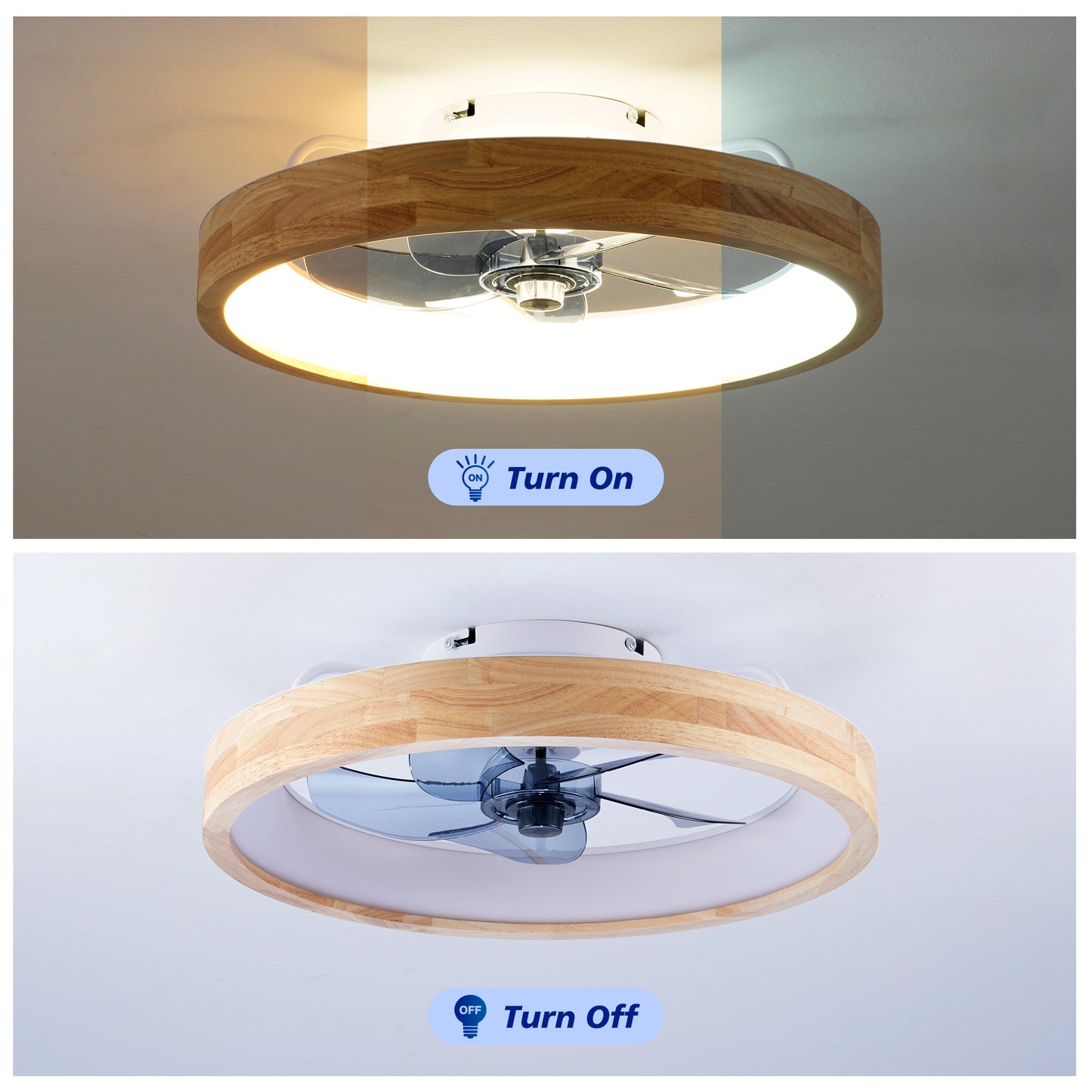 20" Wood & White Flush Mount Ceiling Fan with Dimmable LED - view 8