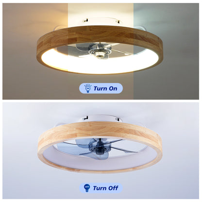 20" Wood & White Flush Mount Ceiling Fan with Dimmable LED - view 8