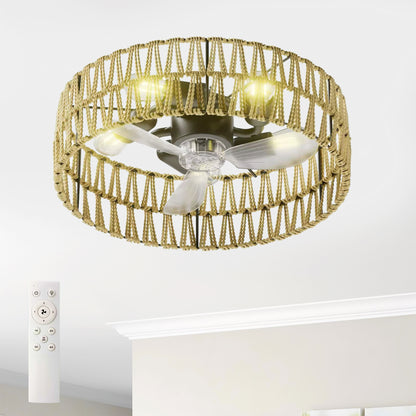 White Low Profile Flush Mount Ceiling Fan with Remote - view 2