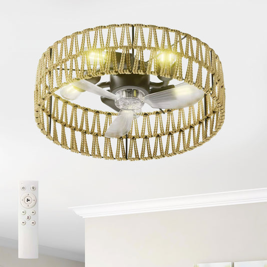 White Low Profile Flush Mount Ceiling Fan with Remote - view 2