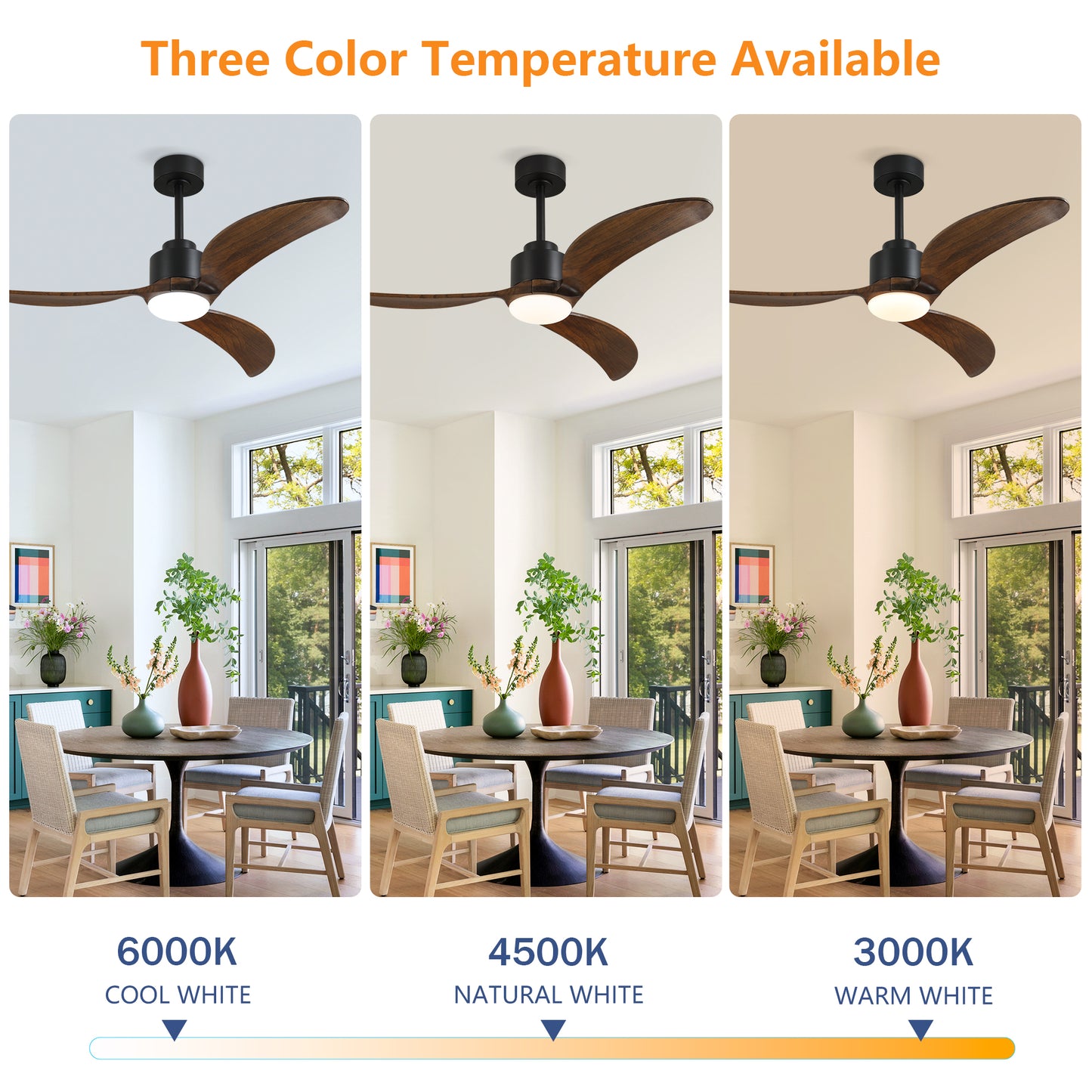 52" Matte Black & Wood Ceiling Fan with Dimmable LED - view 20