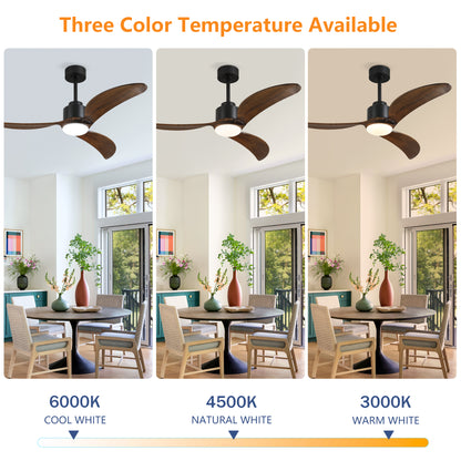 52" Matte Black & Wood Ceiling Fan with Dimmable LED - view 20