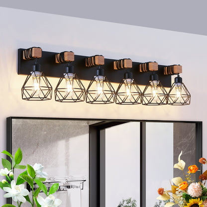 38" 6-Light Black Geometric Cage Vanity Light - view 4