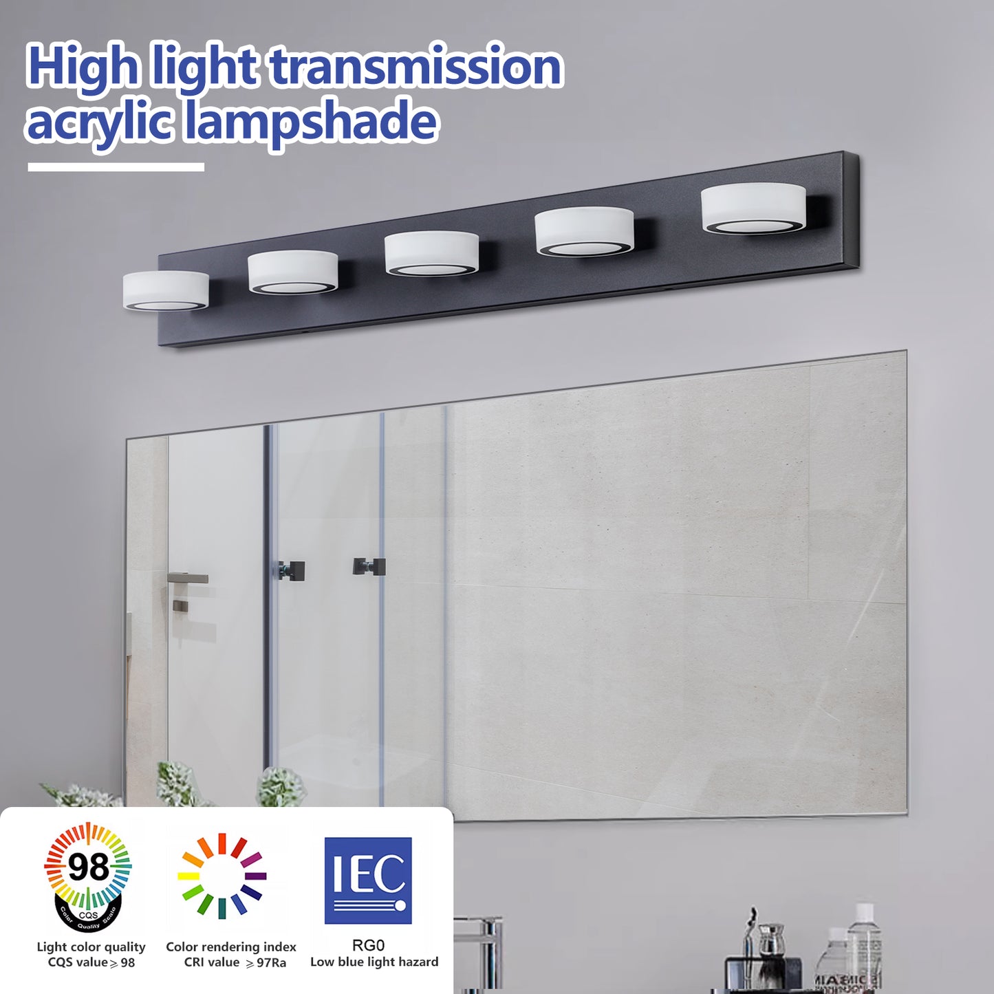 37" 5-Light Black LED Vanity Wall Light - view 9