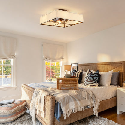 16.6" Square Fabric Farmhouse Flush Mount Ceiling Fan - view 5