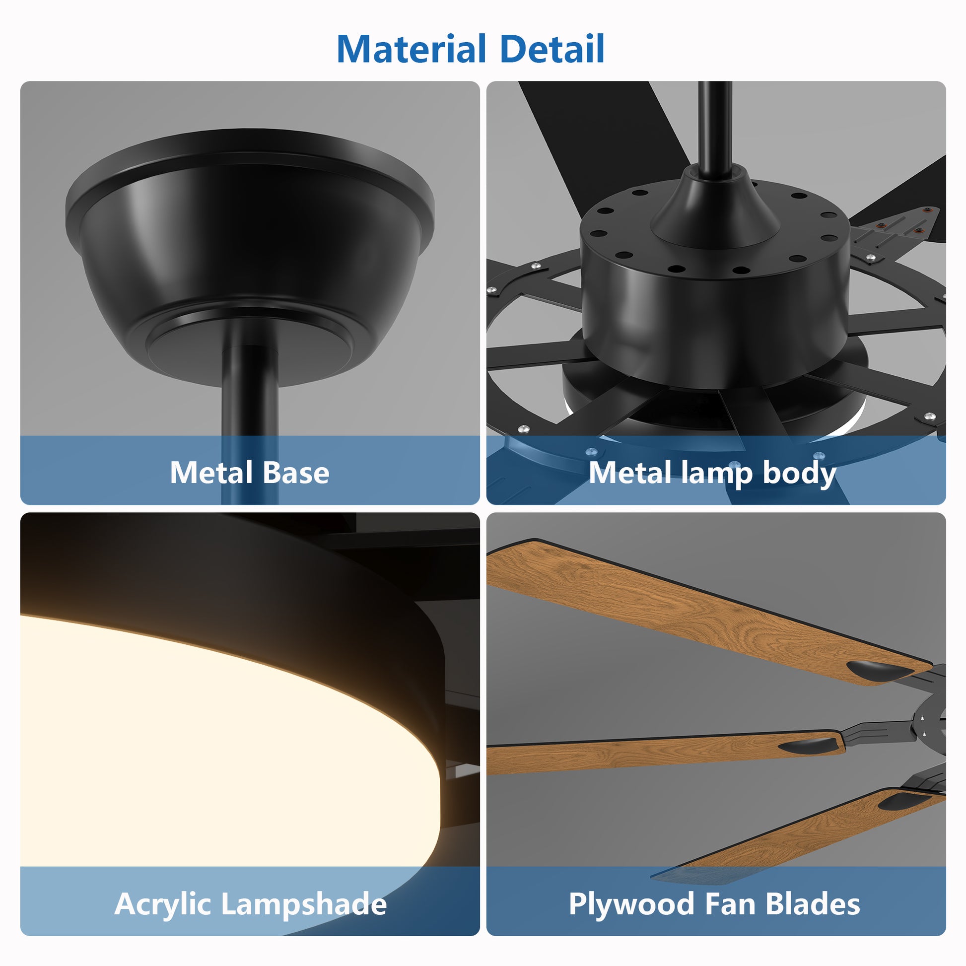 60" Black Windmill Ceiling Fan with Remote - view 6