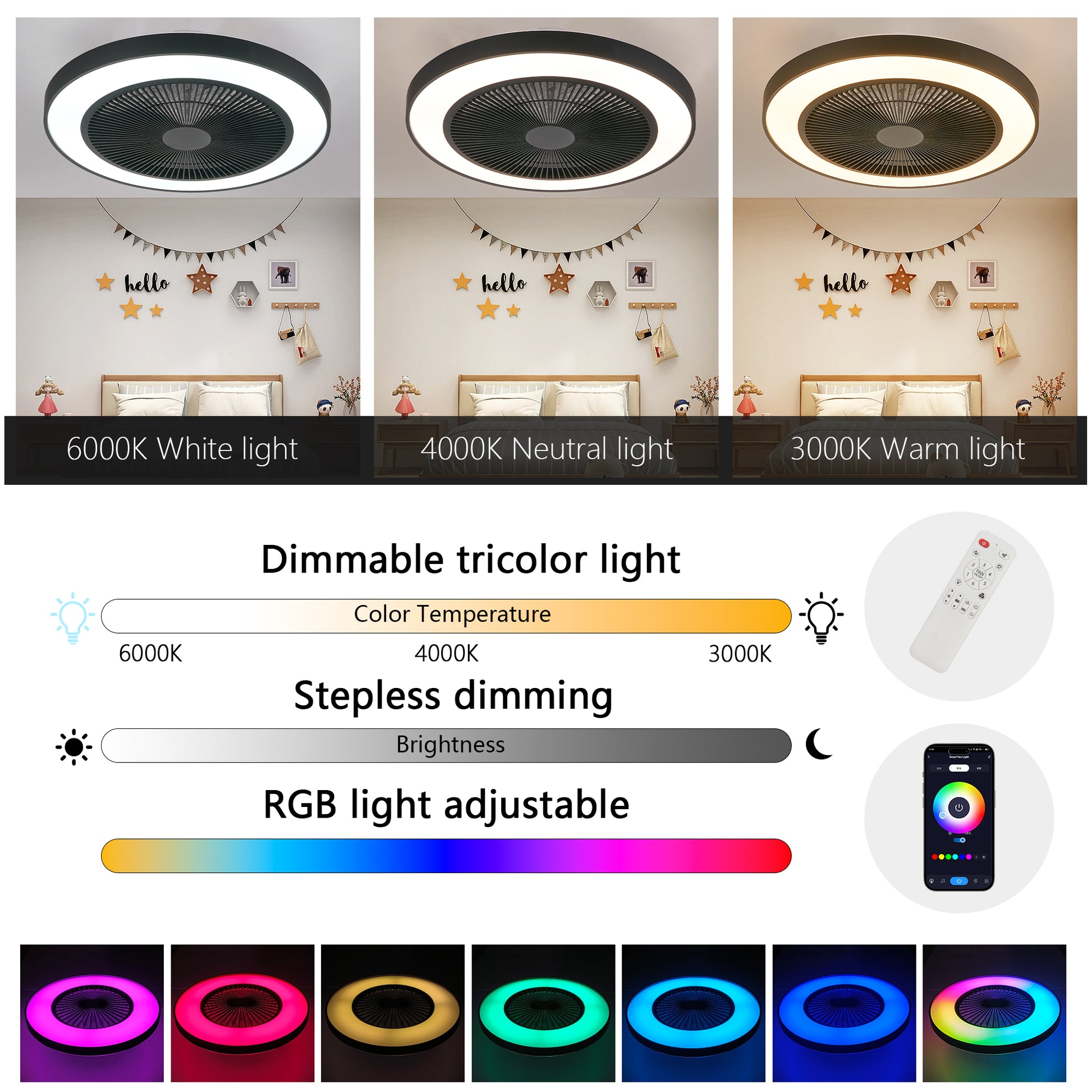 19" Black RGB Smart Ceiling Fan with Remote - view 7