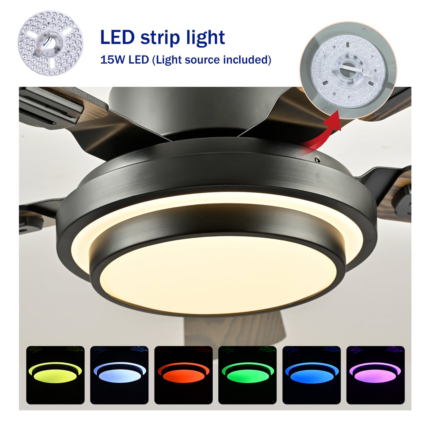 42" Matte Black Ceiling Fan with Dimmable LED Light - view 8