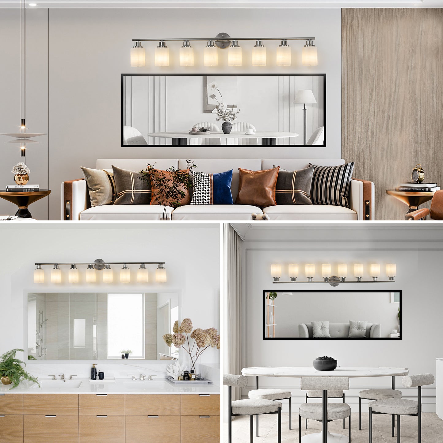 52" 8-Light Brushed Nickel Vanity Light with Frosted Glass - view 5