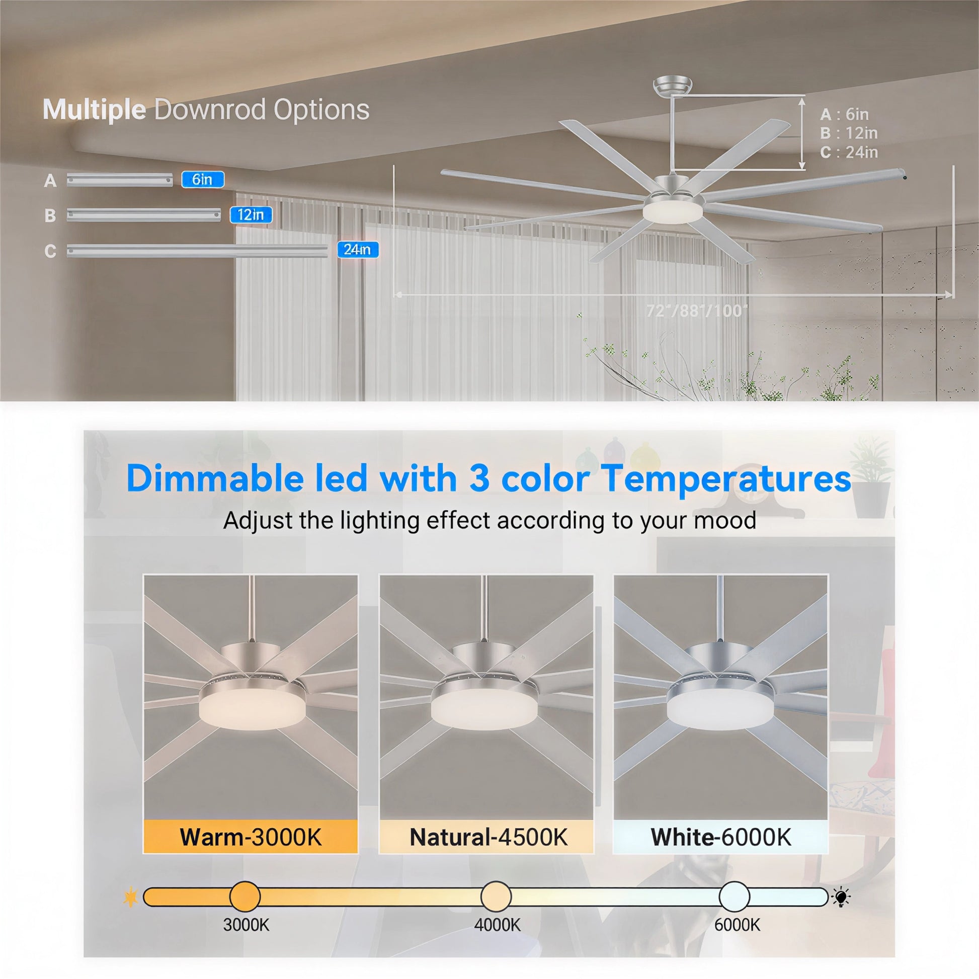 88" Silver Industrial Aluminum Ceiling Fan with Remote - view 16