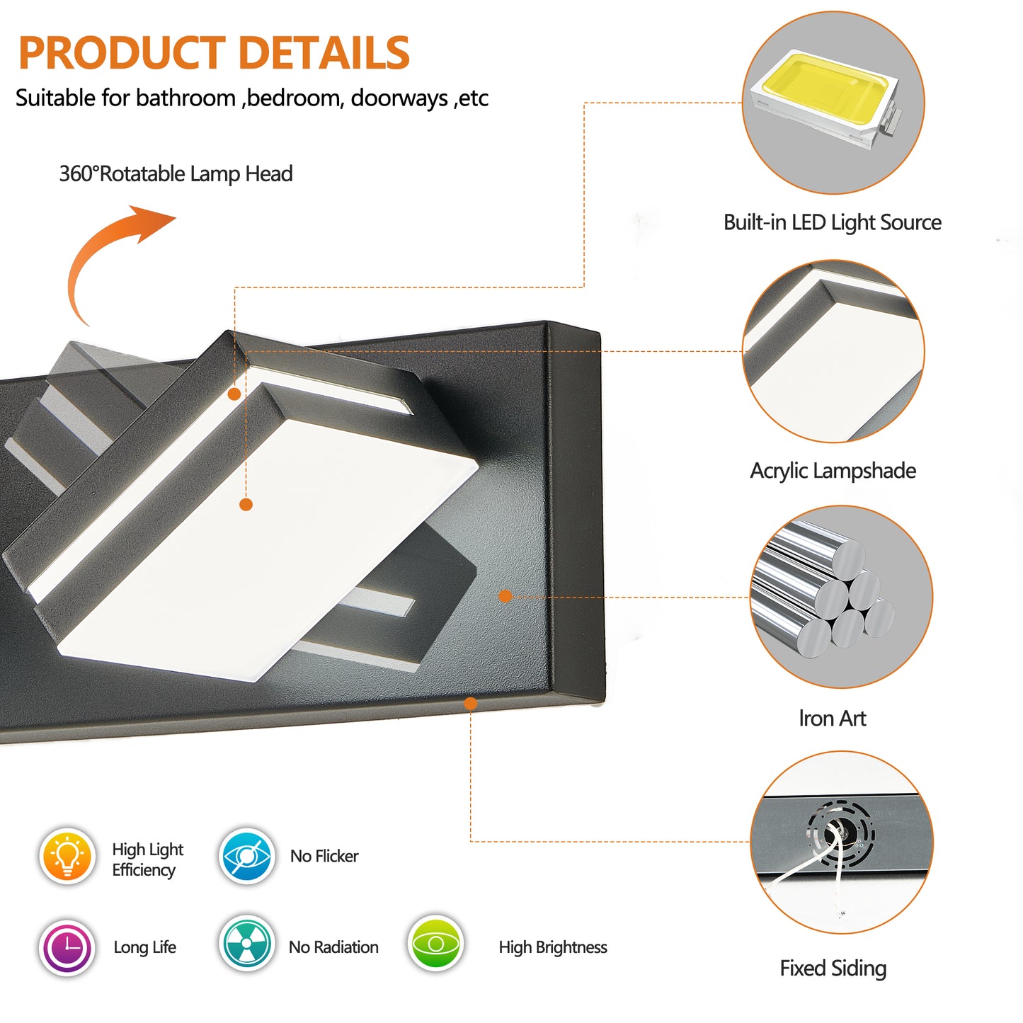 5-Light Black Minimalist LED Vanity Light - view 6