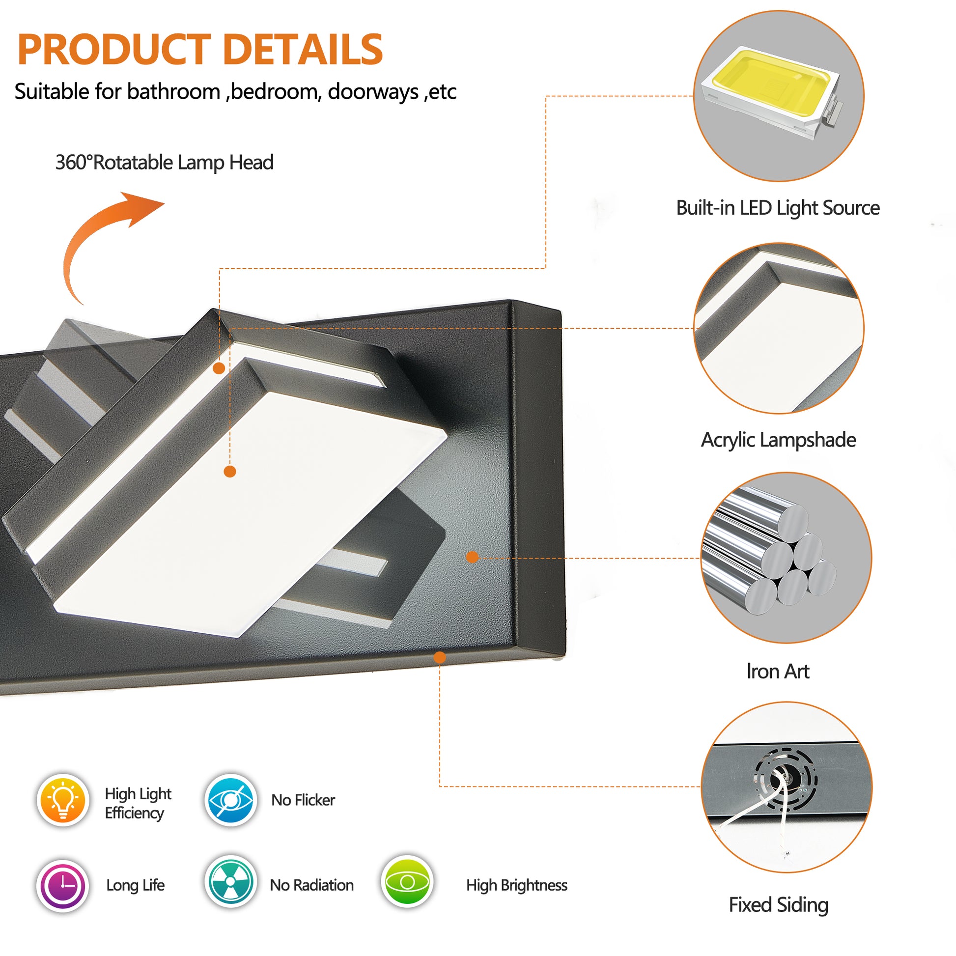 5-Light Black Minimalist LED Vanity Light - view 6