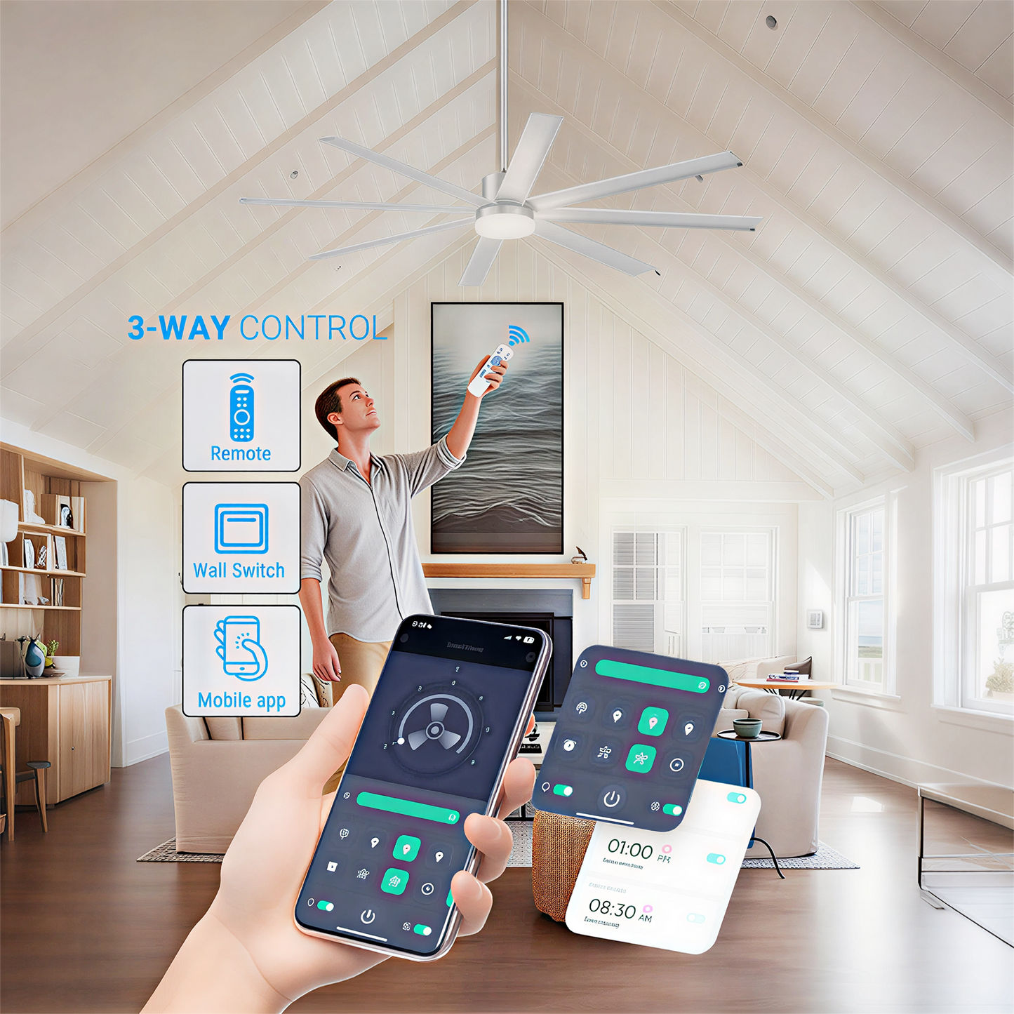 72" Silver Industrial Aluminum Ceiling Fan with Remote - view 7
