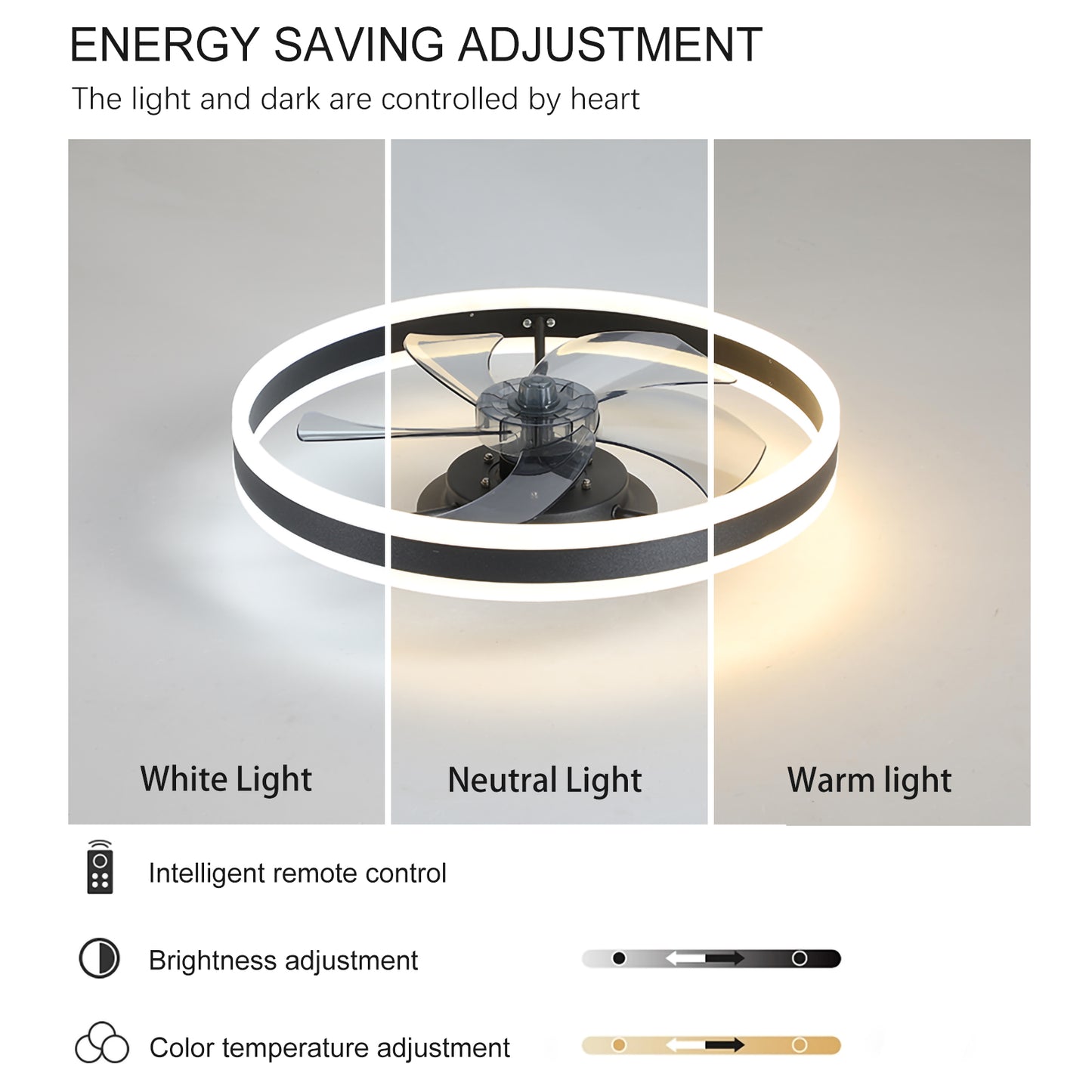 20" Flush Mount Ceiling Fan with Dimmable LED & Remote - view 3