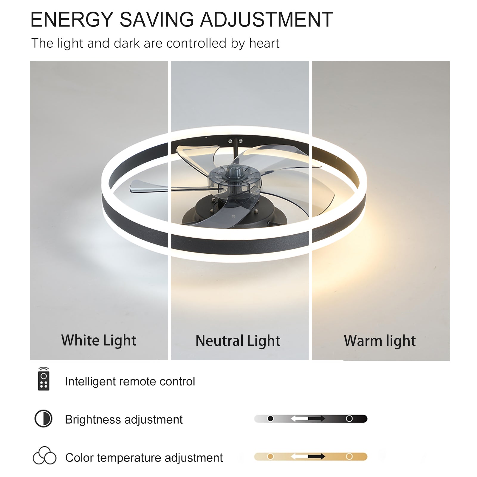 20" Flush Mount Ceiling Fan with Dimmable LED & Remote - view 3