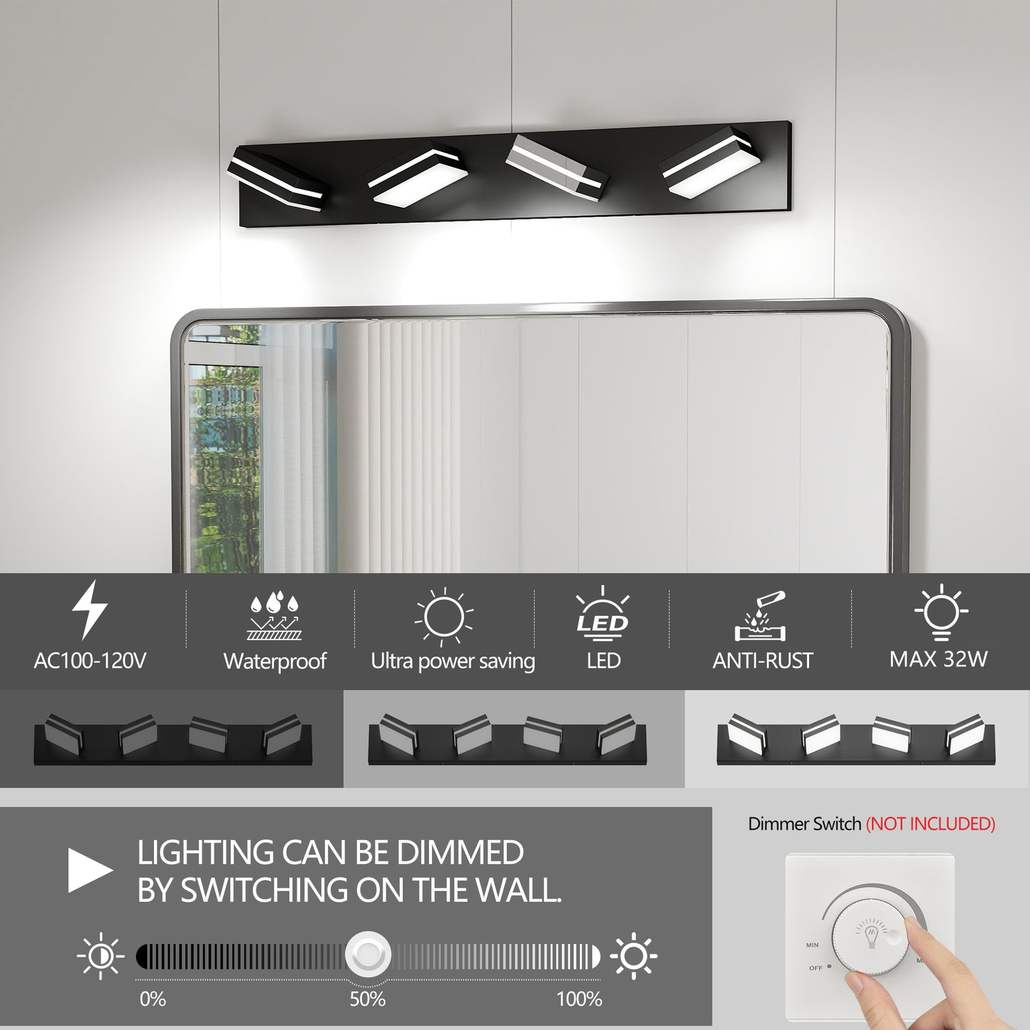 4-Light Black Minimalist LED Vanity Light - view 5