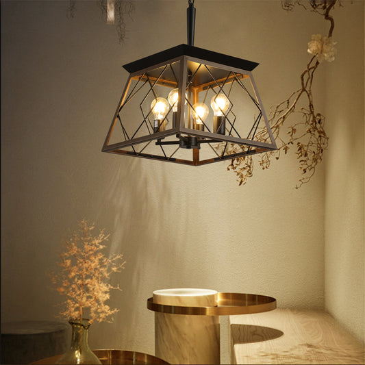 16" 4-Light Walnut Industrial Caged Chandelier - view 2