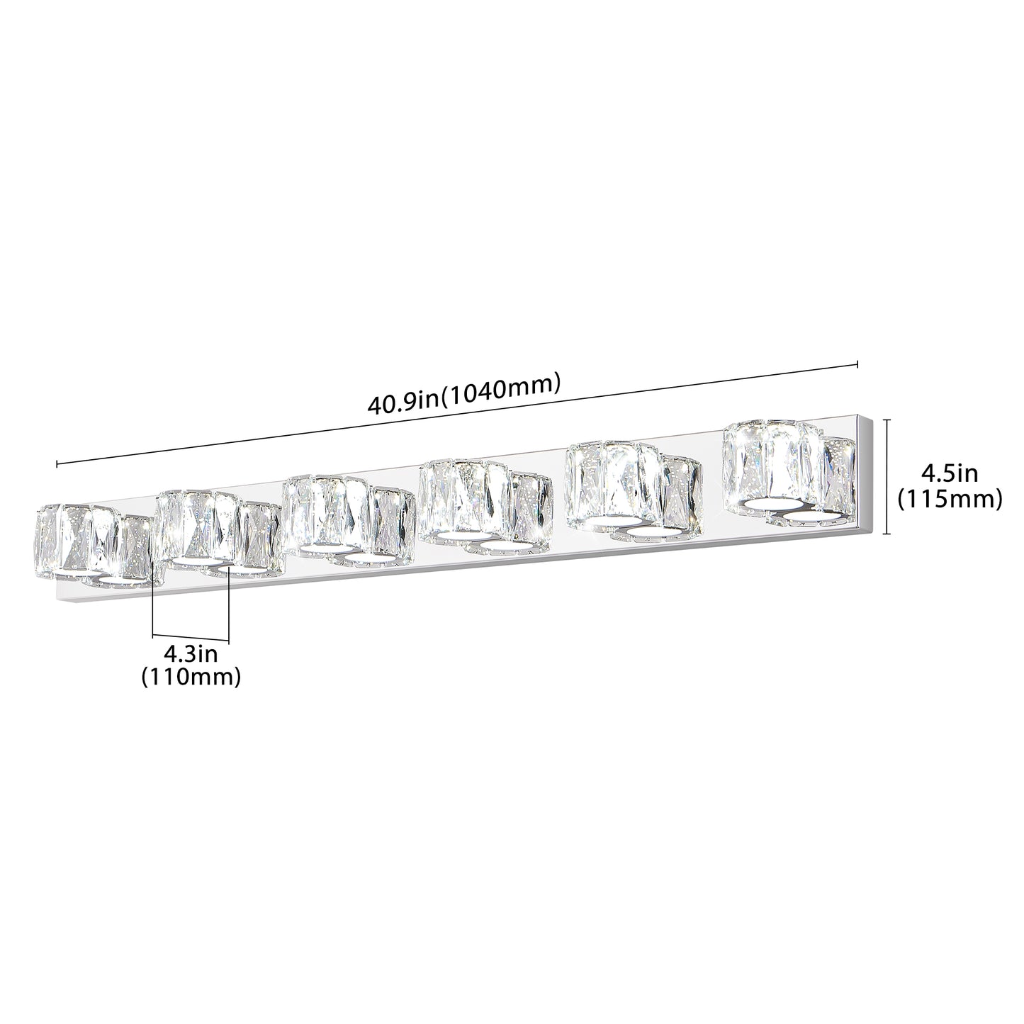 41" 6-Light Chrome Crystal Vanity Wall Light - view 12