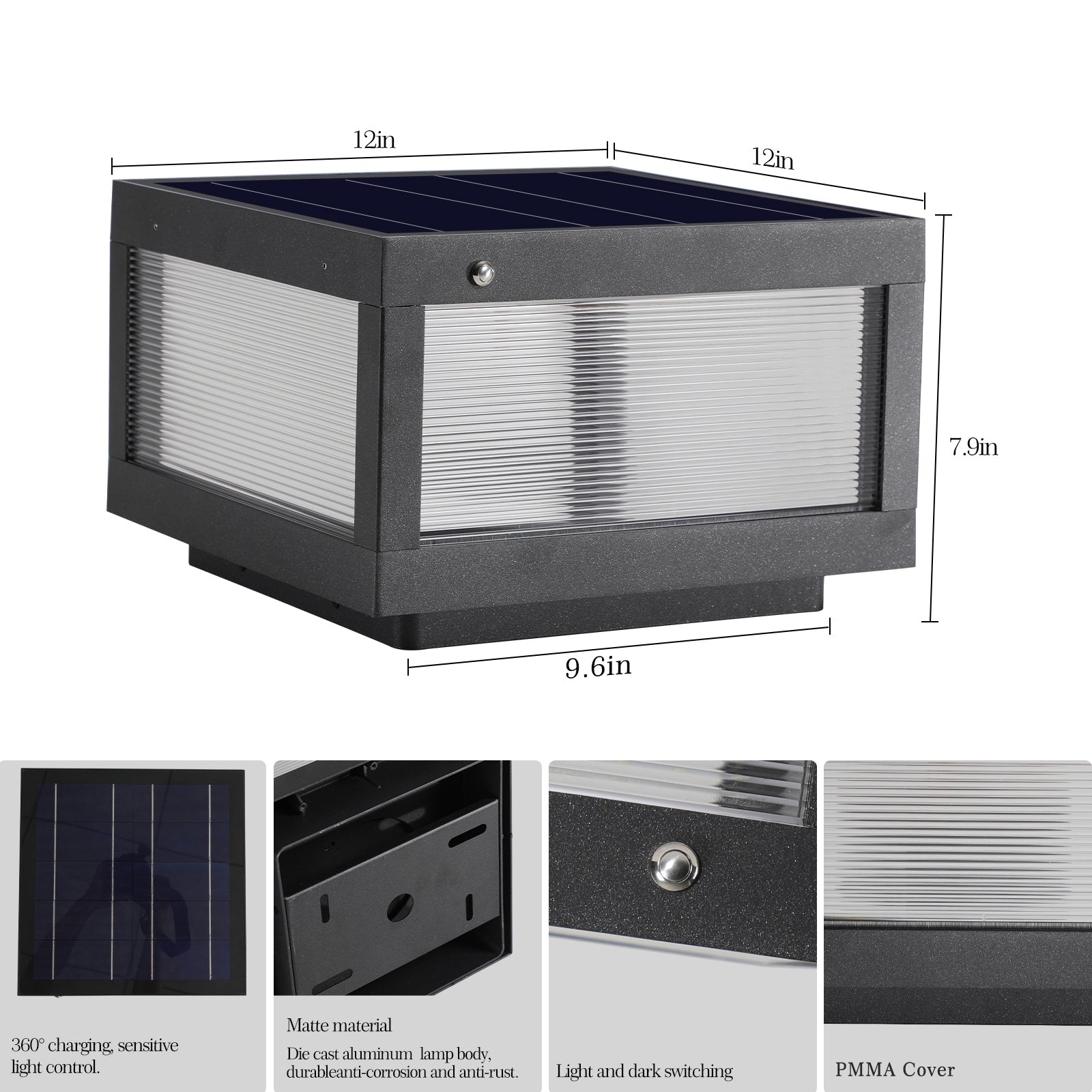 12" Black Solar LED Outdoor Post Cap Light - view 12