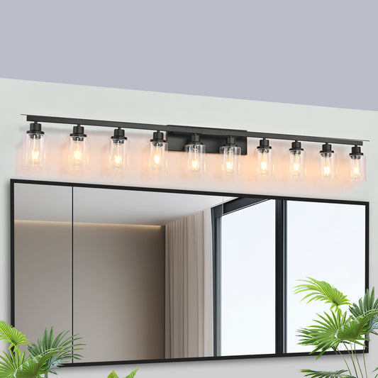 65" 10-Light Matte Black Vanity Light