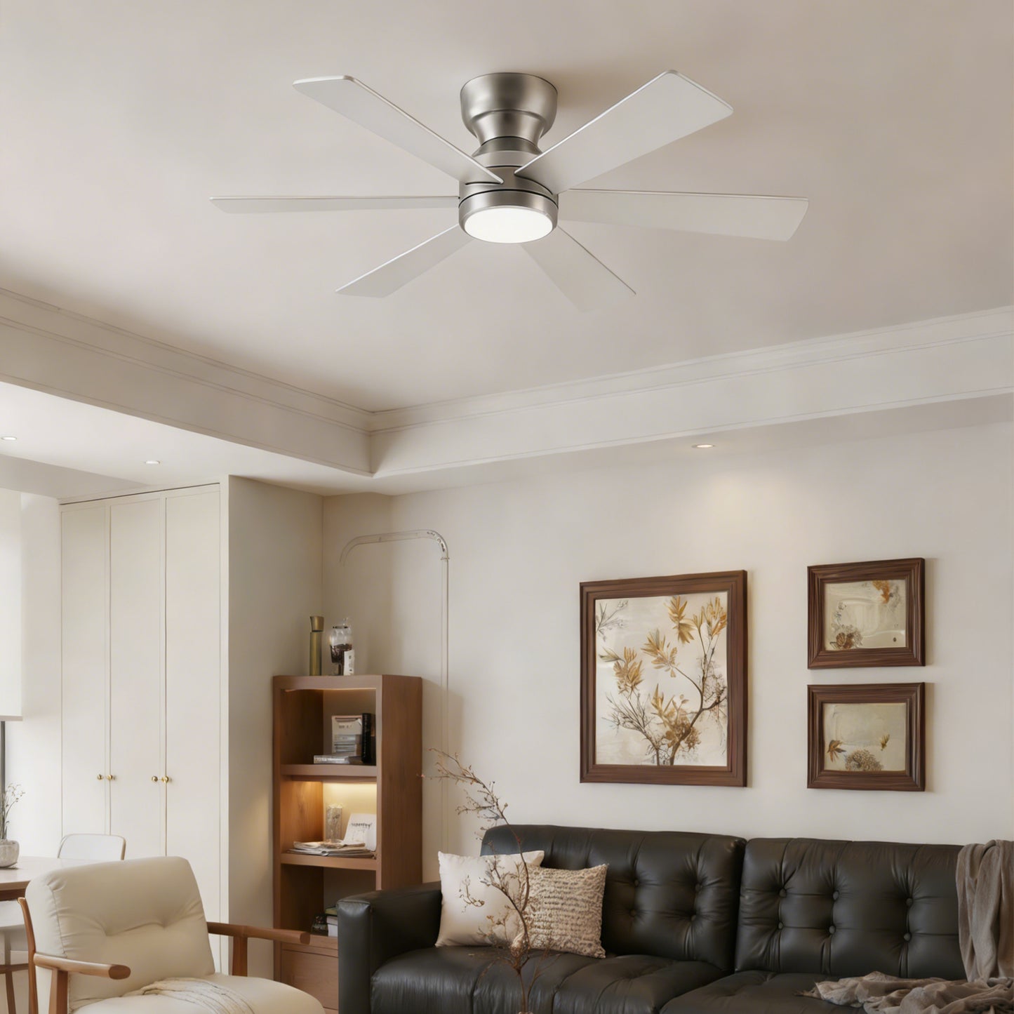 46" Silver Flush Mount Ceiling Fan with Light and Remote - view 7