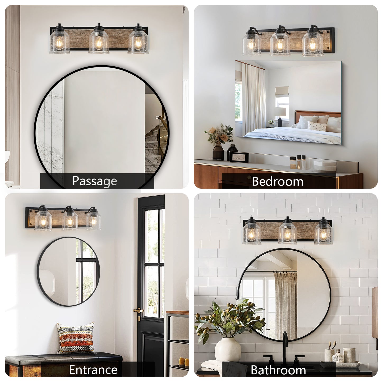 23" 3-Light Farmhouse Vanity Light with Seeded Glass - view 6