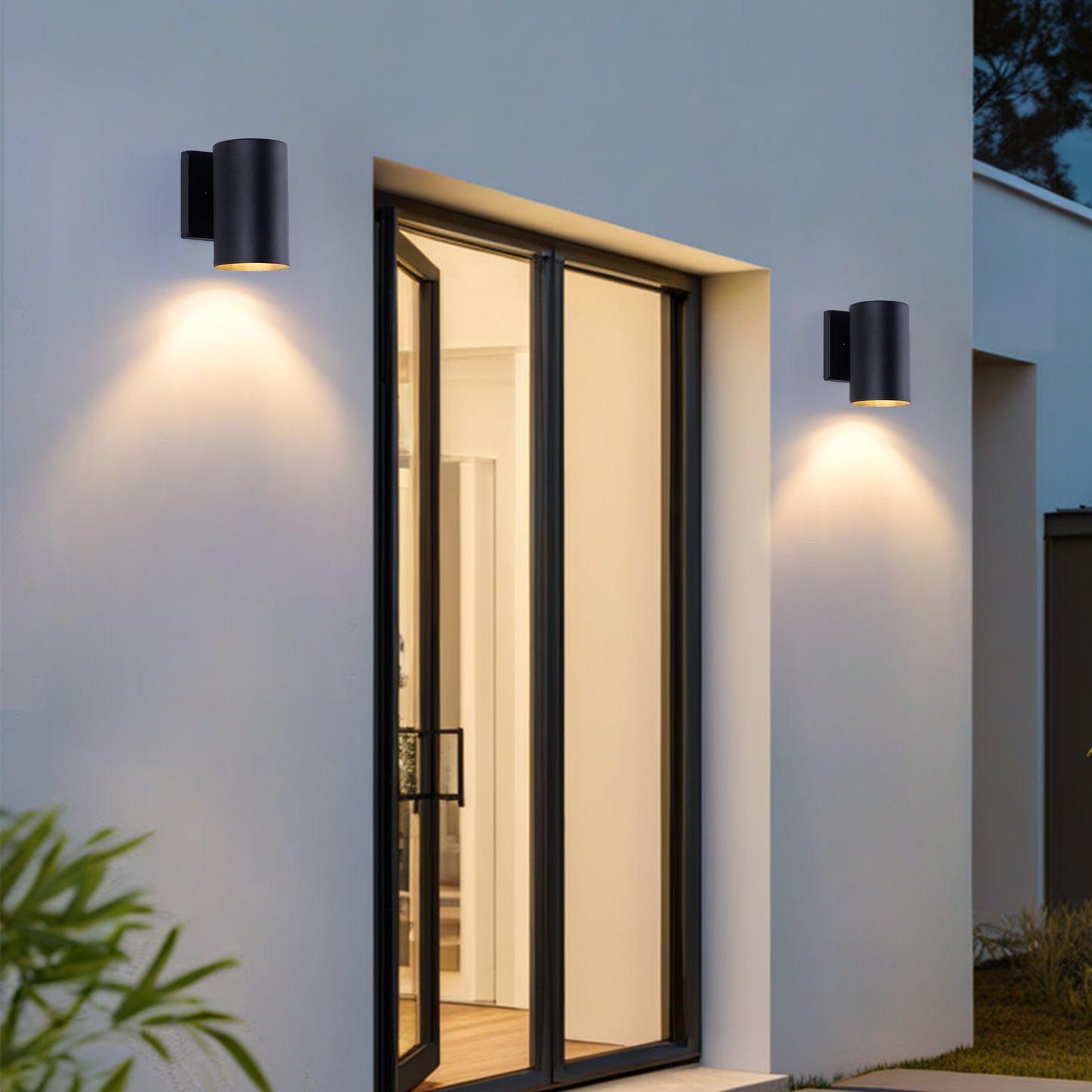 7" Black Cylinder Outdoor Wall Light, Set of 2 - view 3