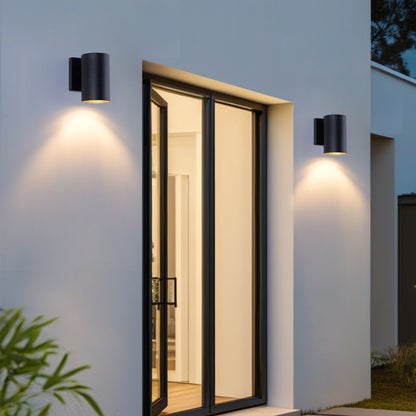 7" Black Cylinder Outdoor Wall Light, Set of 2 - view 3