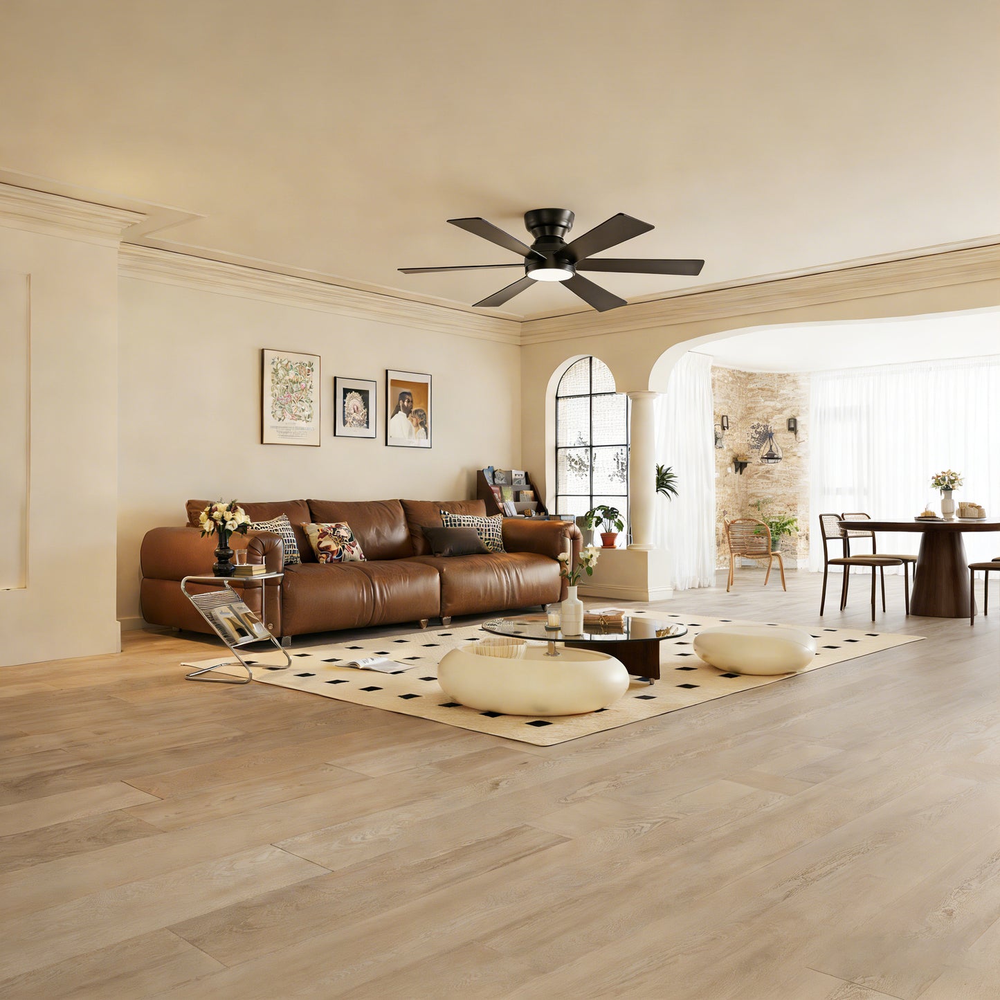 46" Matte Black Flush Mount Ceiling Fan with Remote - view 9