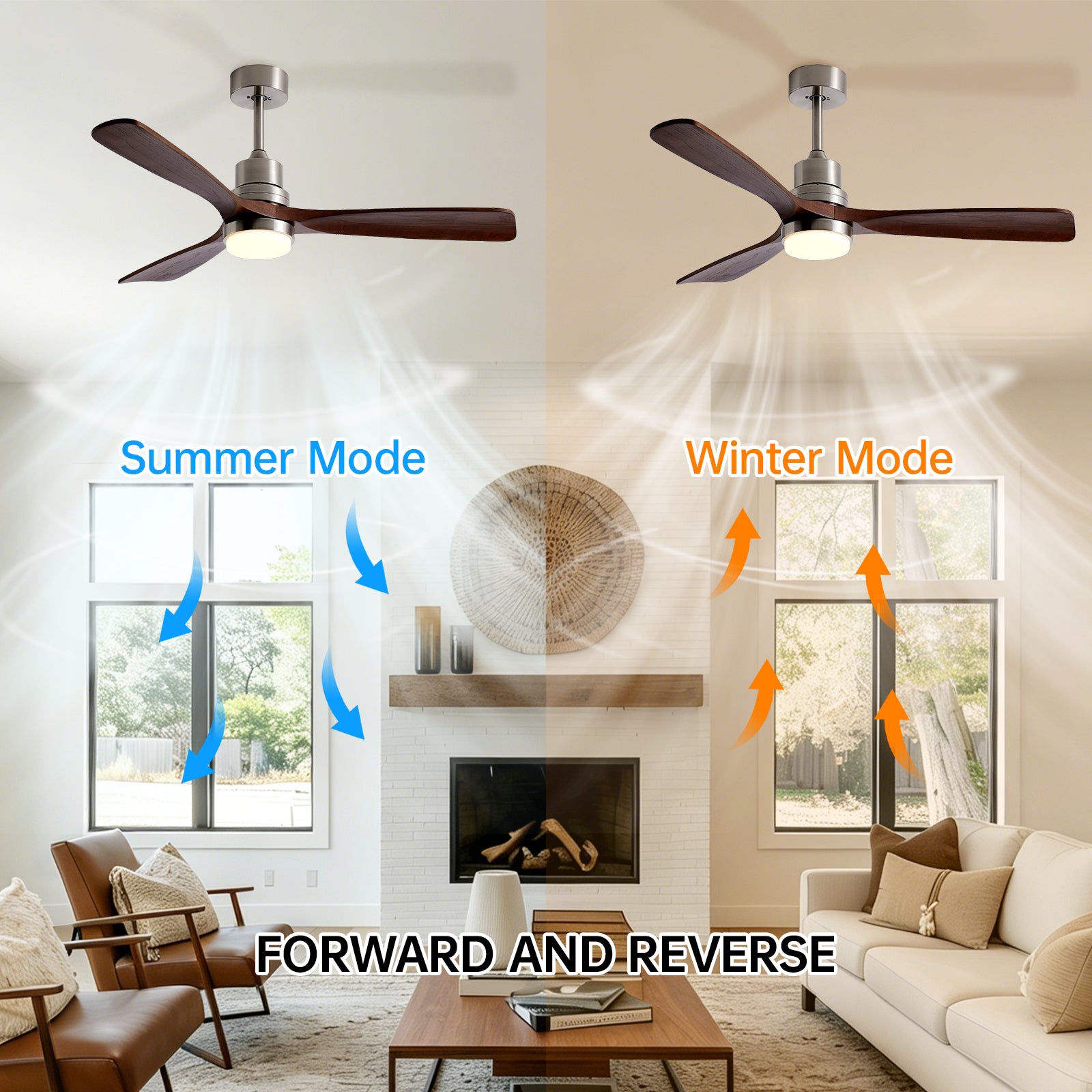52" Brushed Nickel 3-Blade Ceiling Fan with Remote - view 8