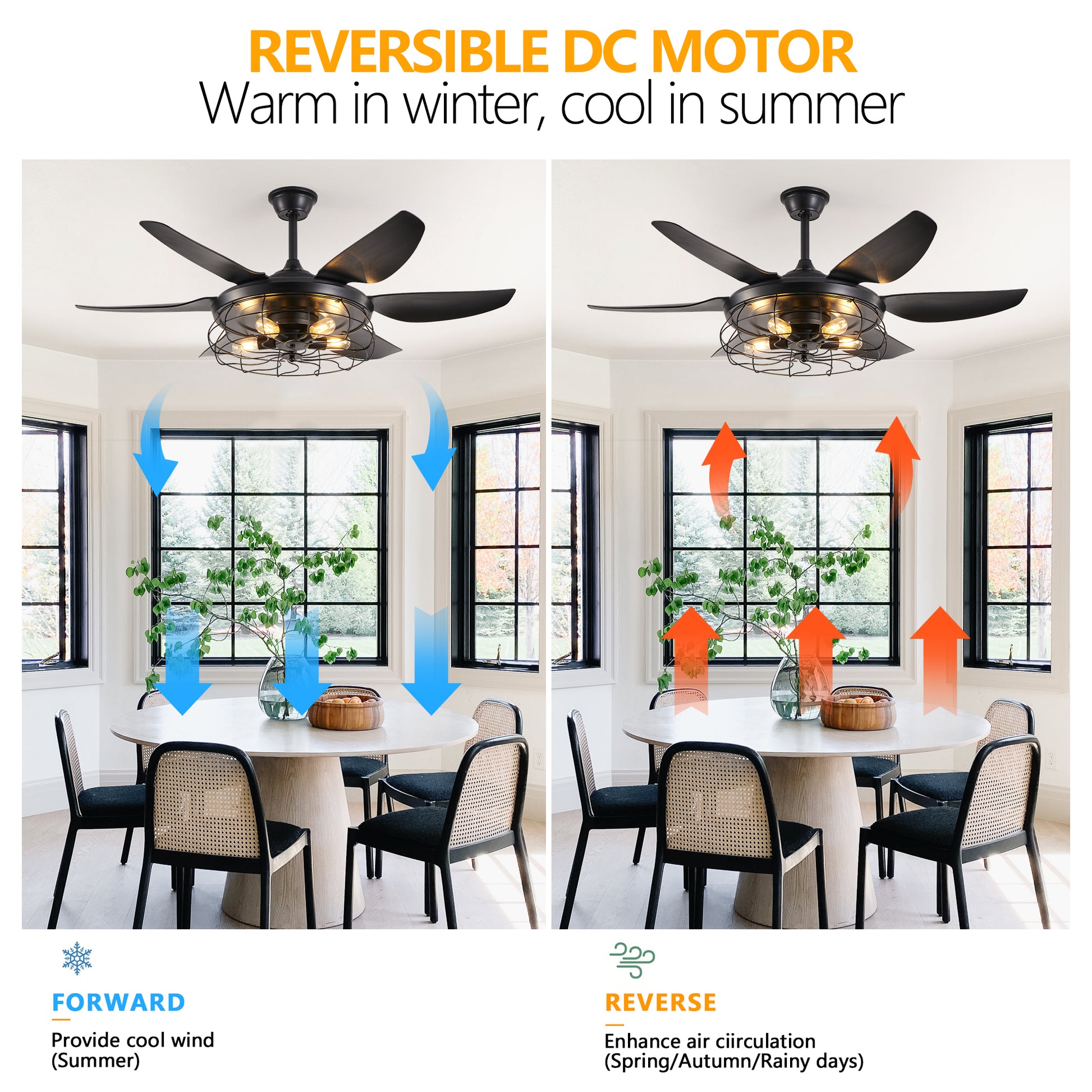 52" Black Industrial Caged Ceiling Fan with Light - view 4