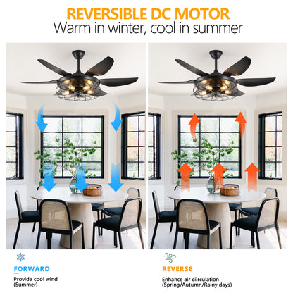 52" Black Industrial Caged Ceiling Fan with Light - view 4