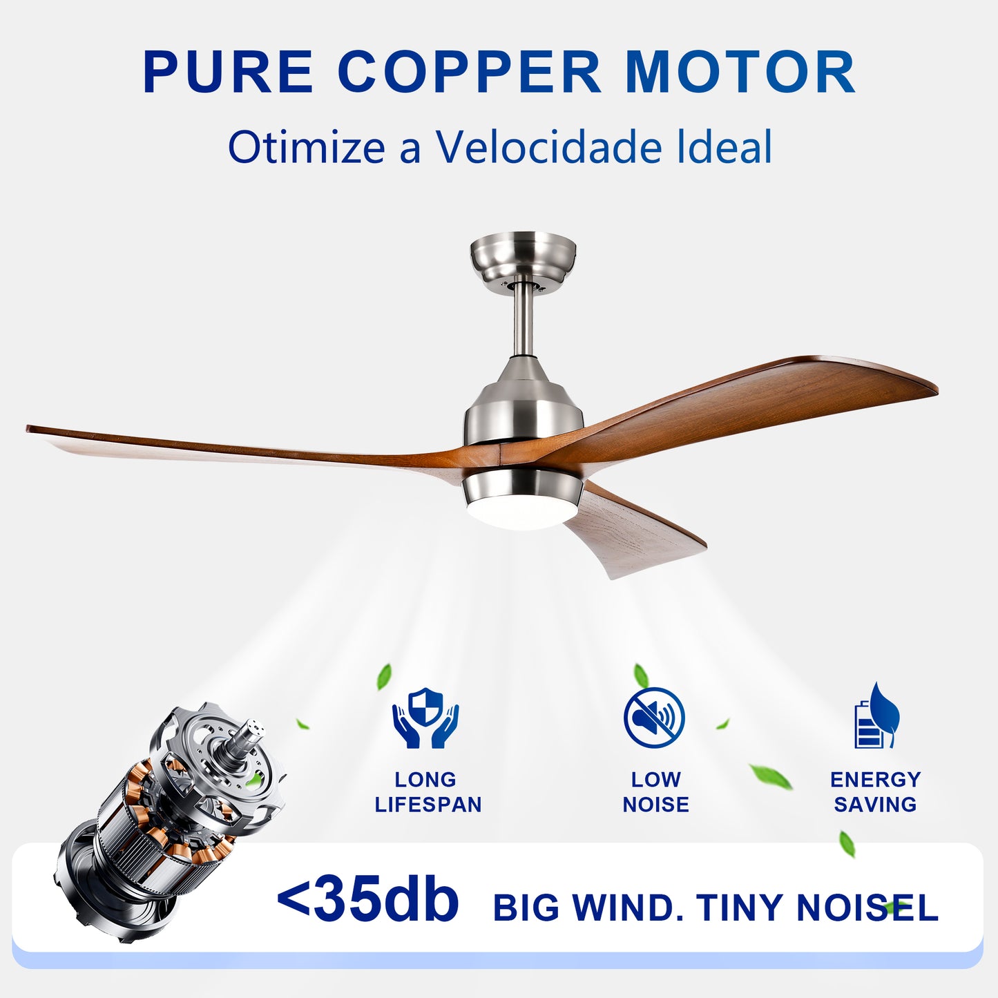 52" Satin Nickel Solid Wood Ceiling Fan with Remote - view 12
