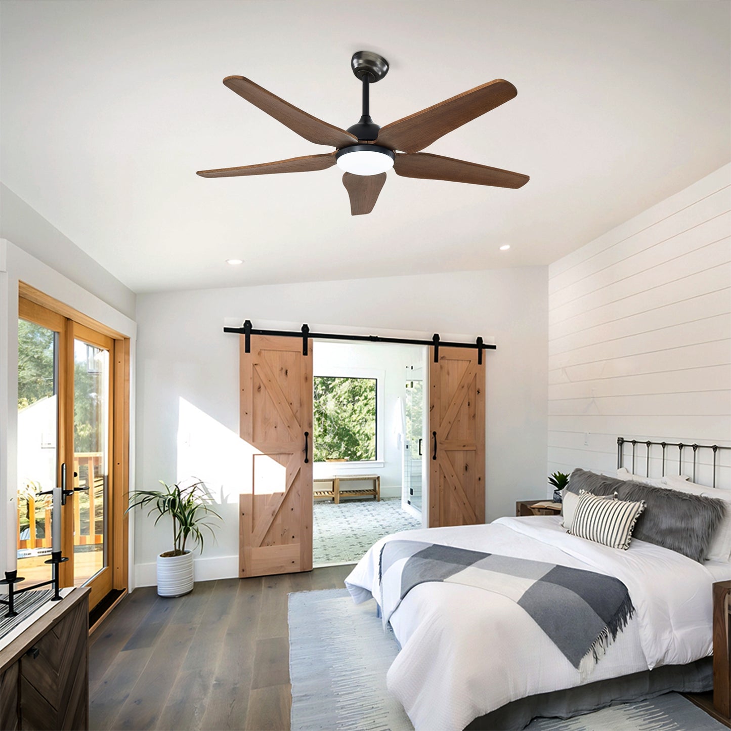 52" Black Brown Reversible Ceiling Fan with Light - view 4