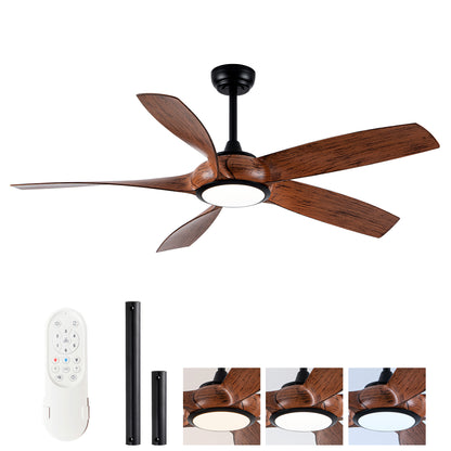 56" 5-Blade Matte Black & Wood Ceiling Fan with Remote