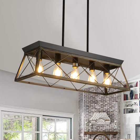 32" 5-Light Black & Gold Industrial Caged Chandelier
