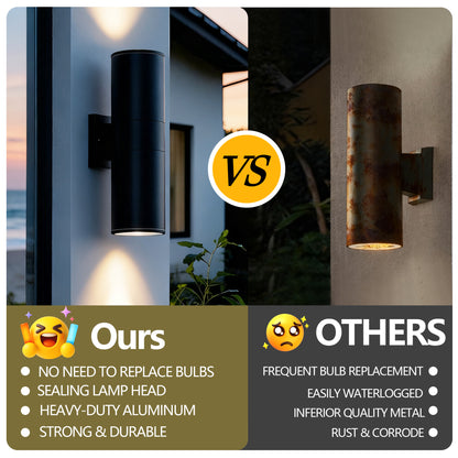 18" Matte Black Cylinder Outdoor Wall Light, Set of 2 - view 7