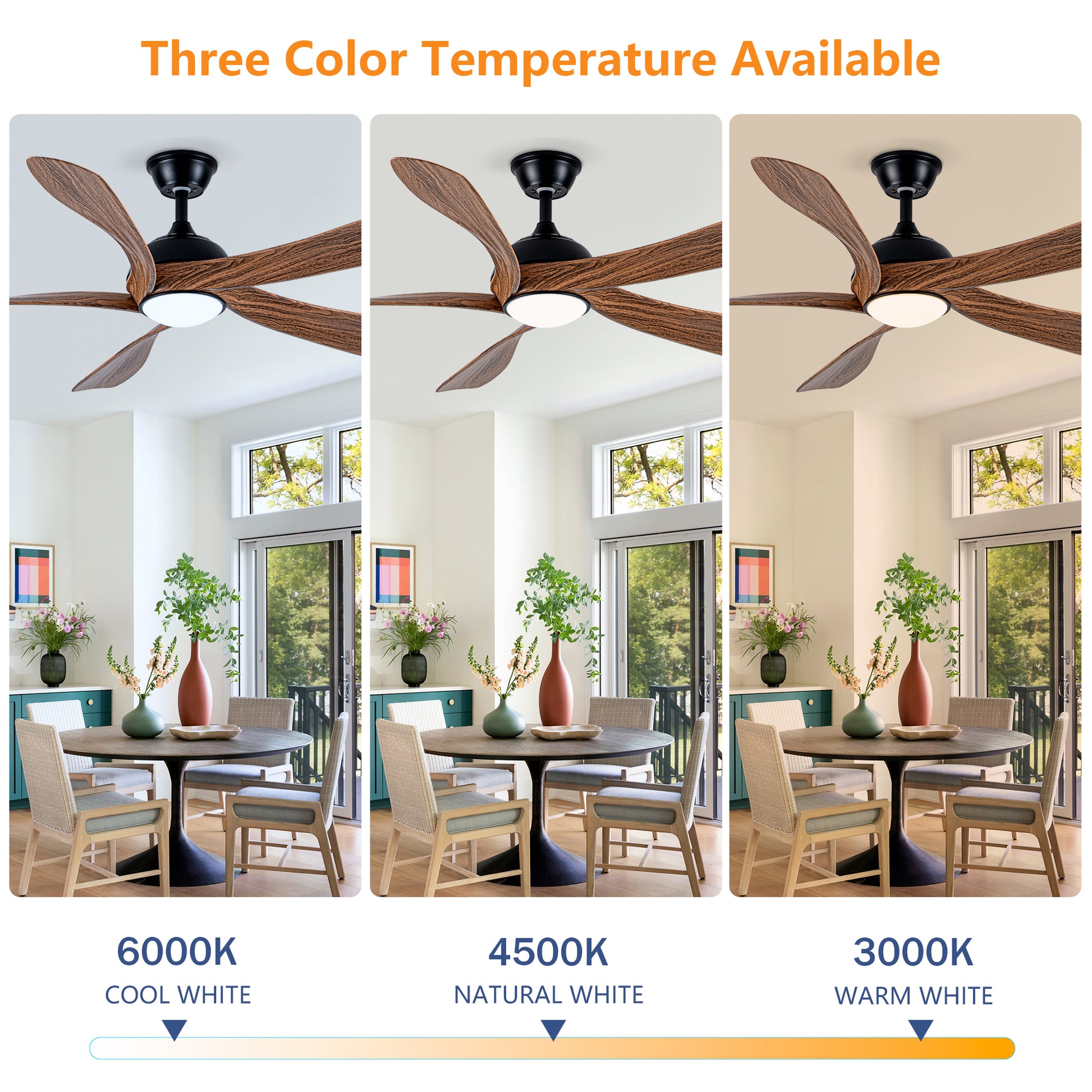 56" Matte Black & Wood Ceiling Fan with LED Light - view 8