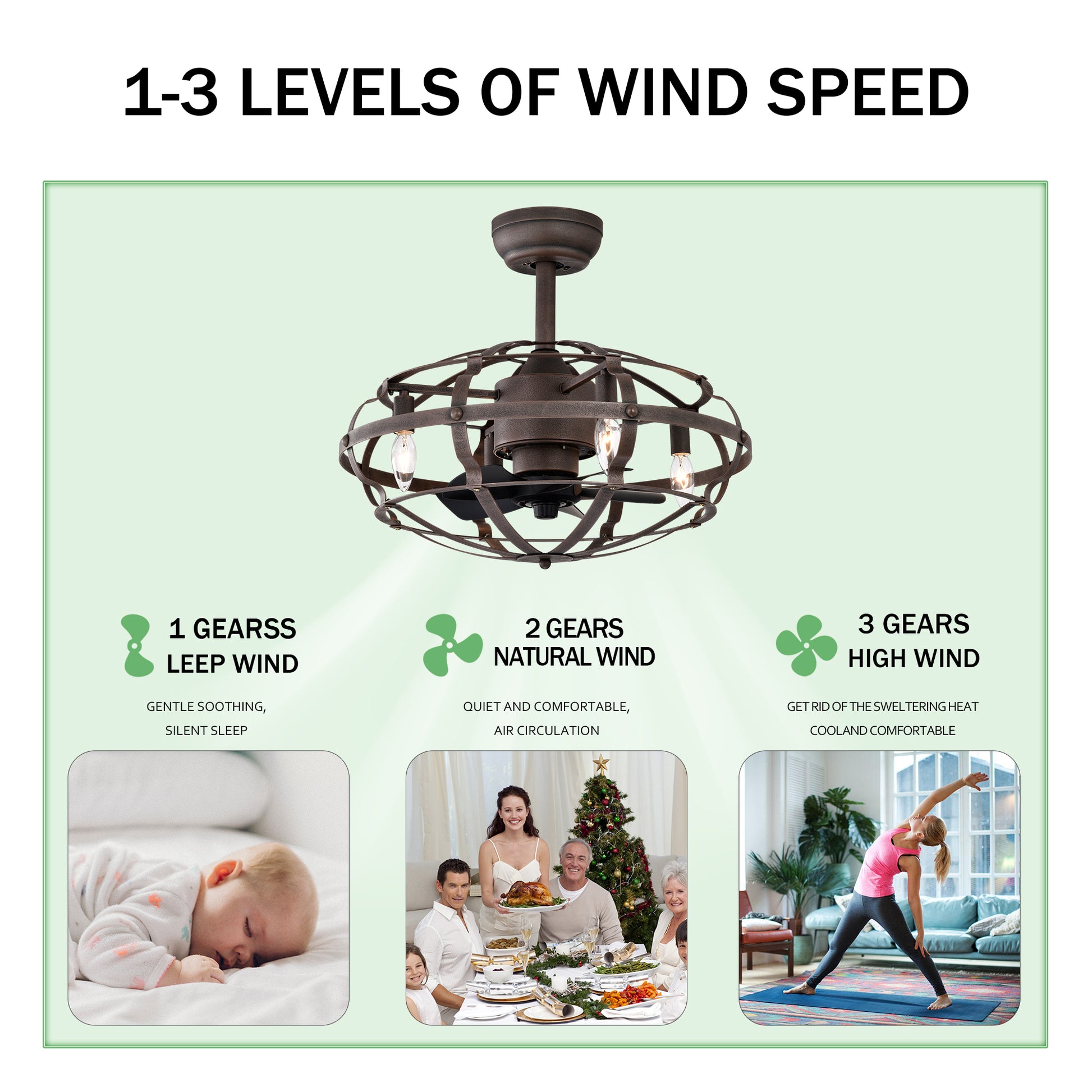 20.63" Rust Red Caged Ceiling Fan with Remote - view 8