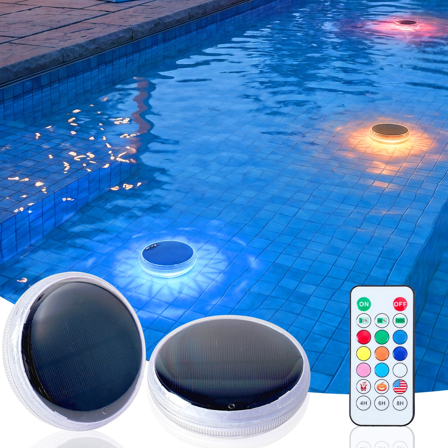 Solar Floating Pool Light with Remote, Set of 2