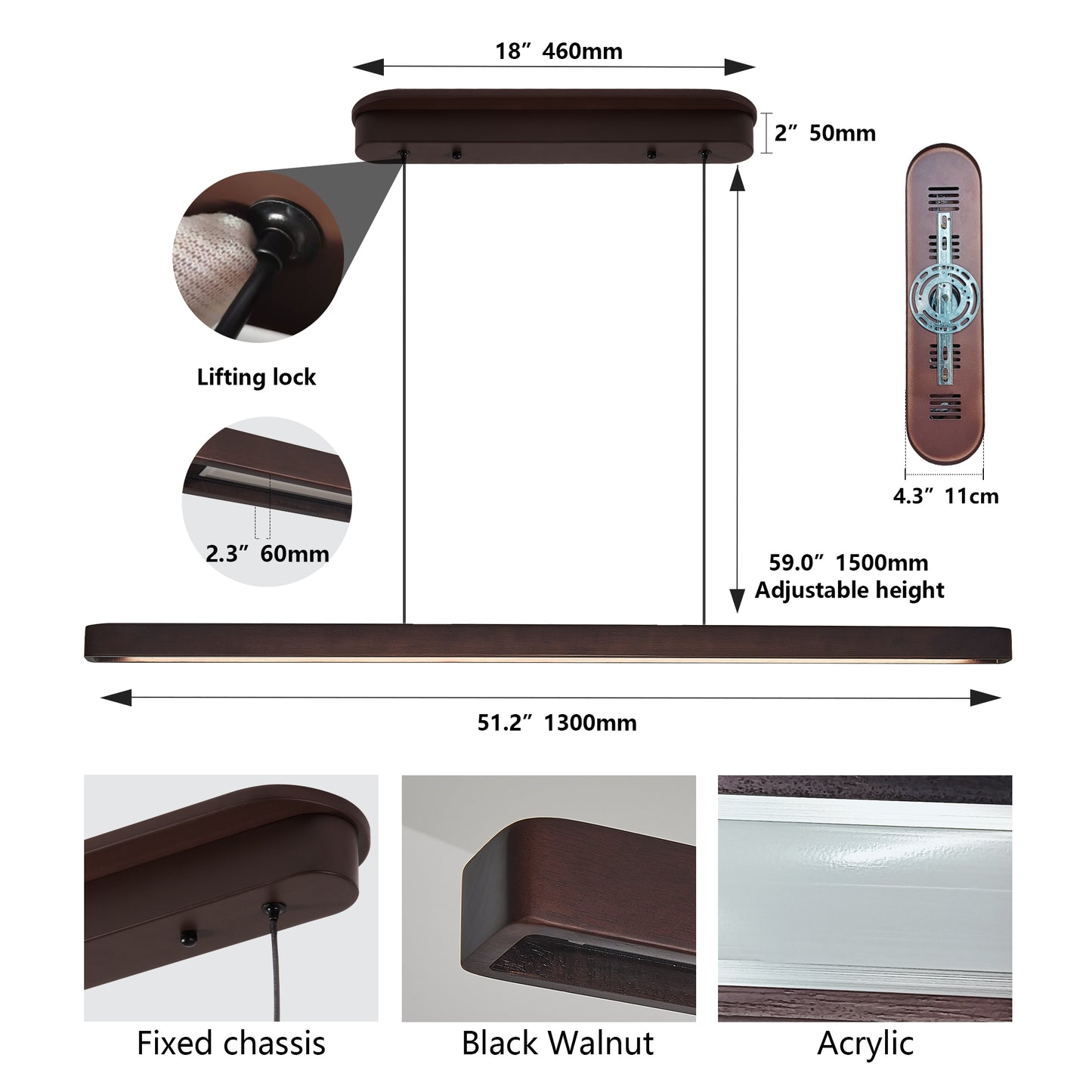 51" Walnut Wood Modern LED Pendant Light - view 10