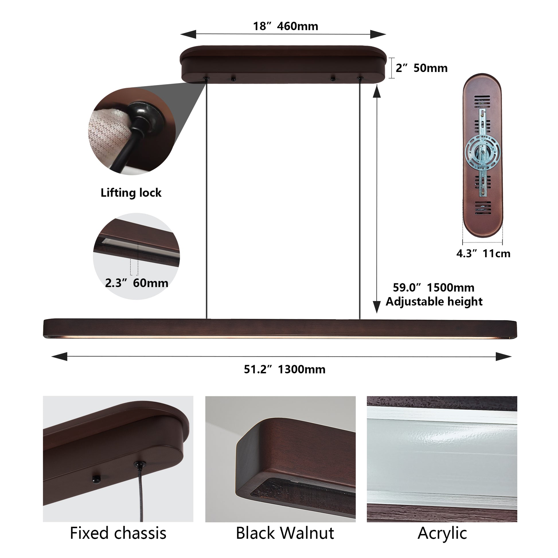 51" Walnut Wood Modern LED Pendant Light - view 10