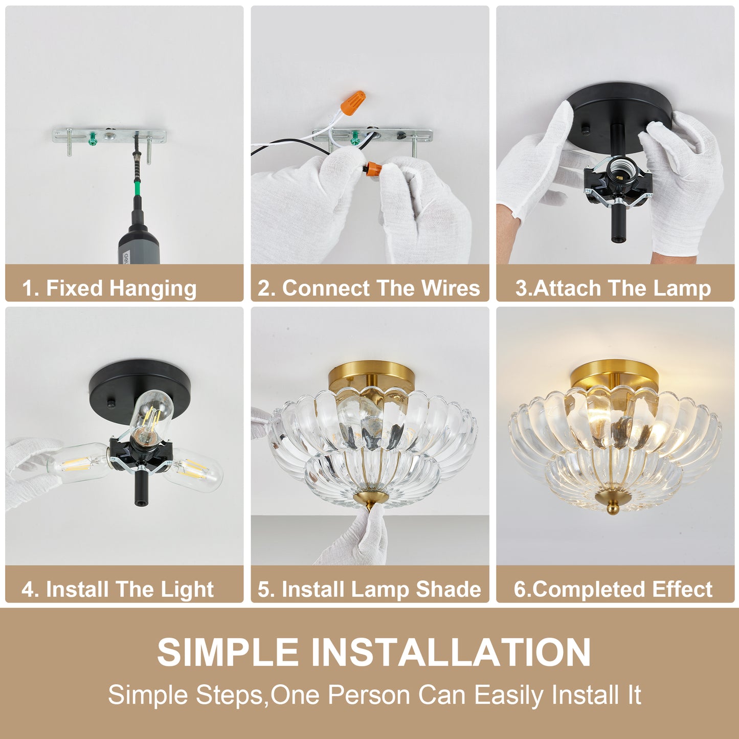 11.8" 3-Light Gold Semi-Flush Ceiling Light with Flower Glass - view 8