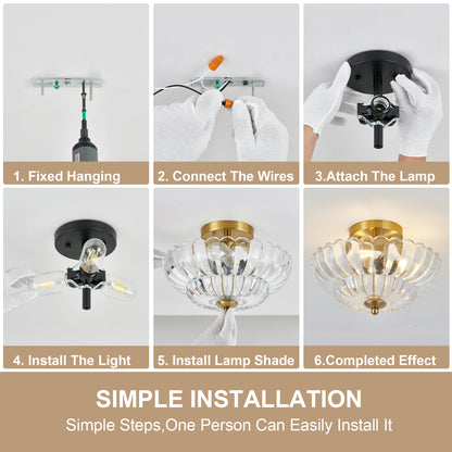 11.8" 3-Light Gold Semi-Flush Ceiling Light with Flower Glass - view 8