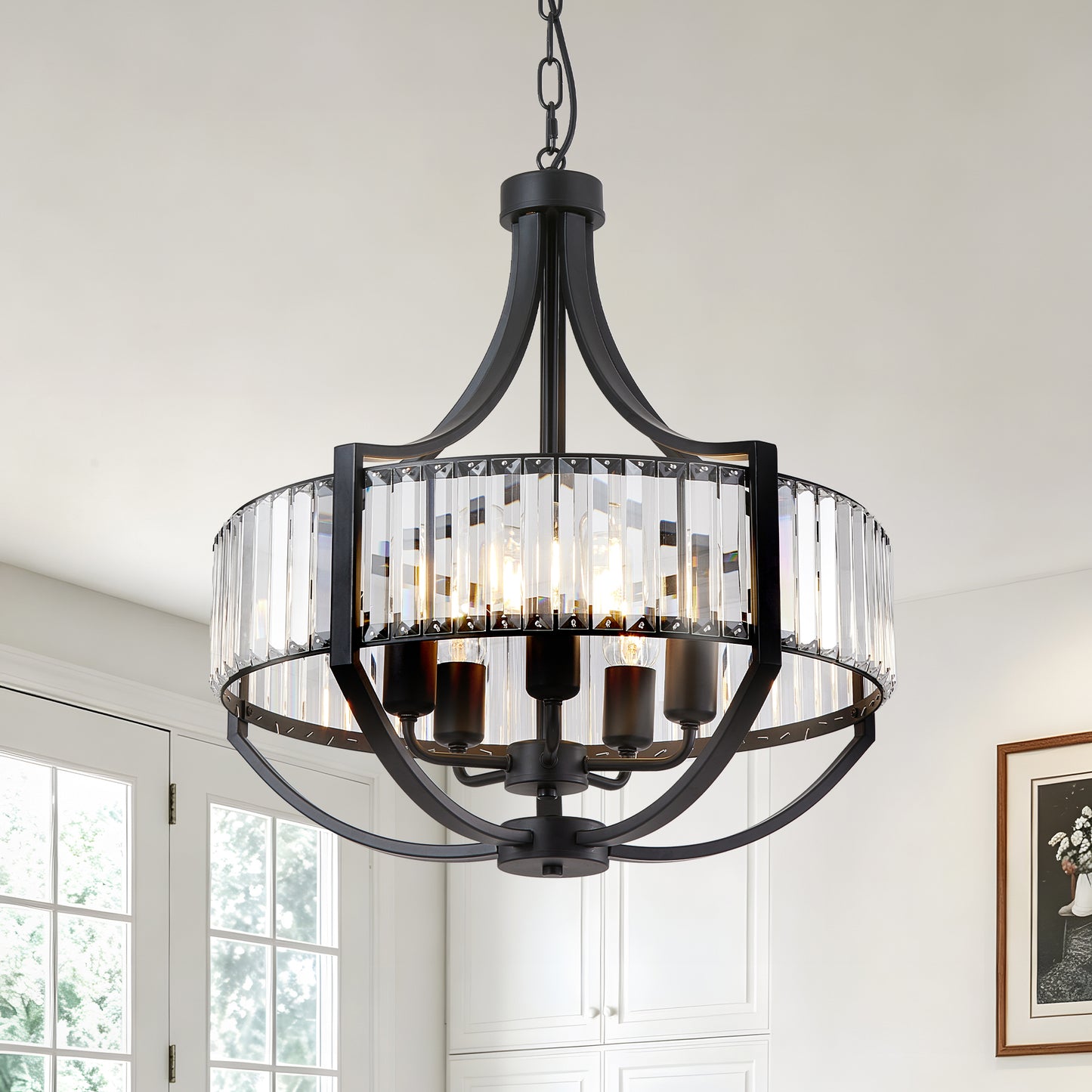 20" 5-Light Black Farmhouse Crystal Chandelier
