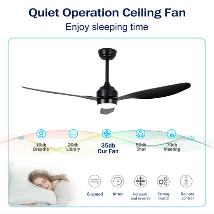 52" Matte Black 3-Blade Ceiling Fan with Light - view 11