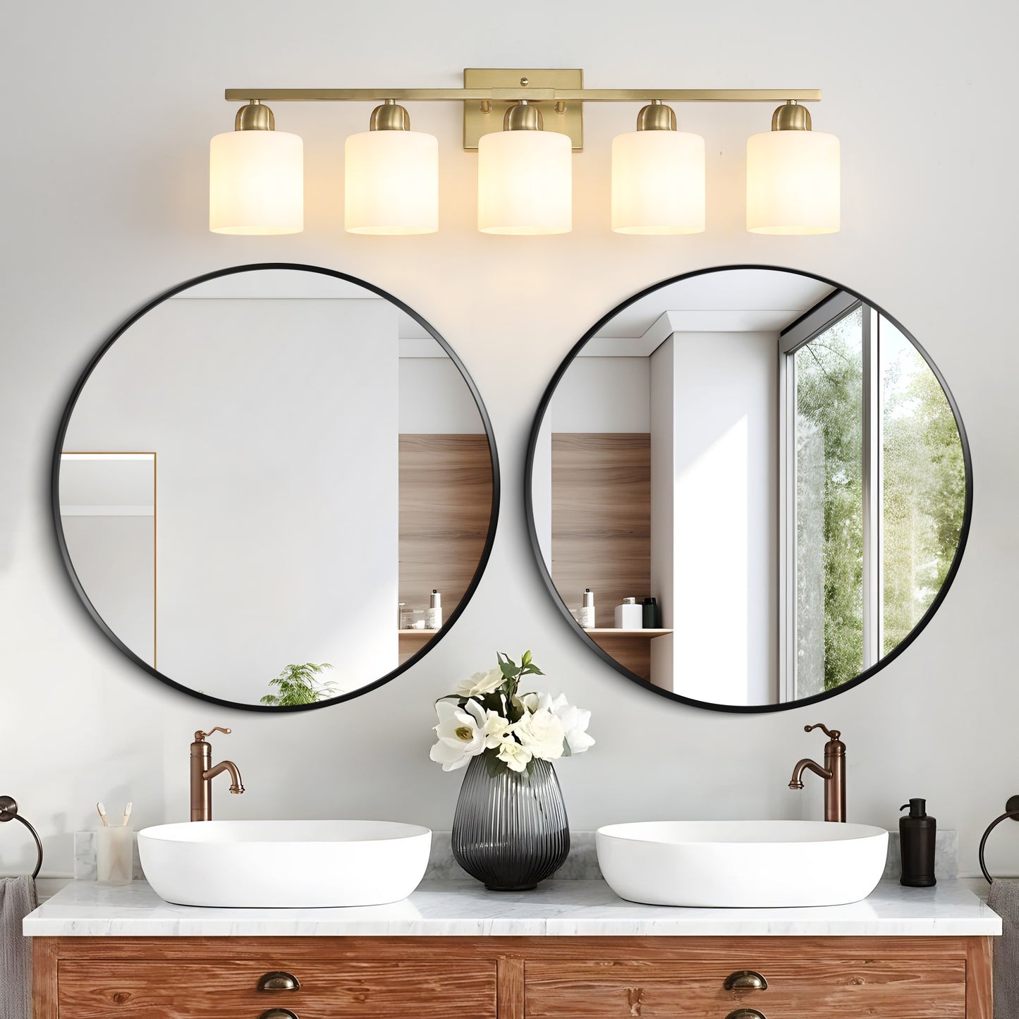 5-Light Gold Vanity Wall Light with Frosted Glass - view 3